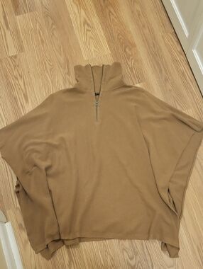 Banana Republic Zip-Neck Poncho Sweater in Camel Brown